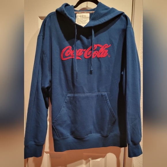 Vintage Coca Cola Unisex Blue Hoodie Sweater - Picture 1 of 4